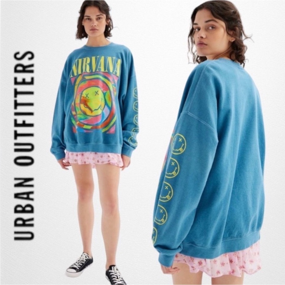 NEW UO Nirvana Smile Overdyed Crew Neckline Sweatshirt